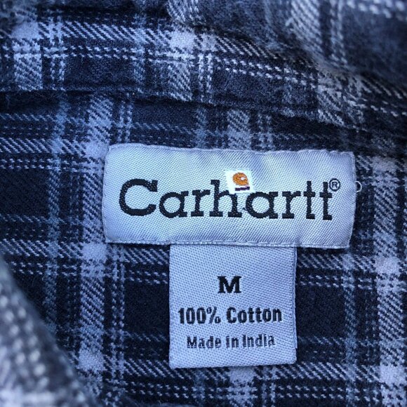 Vintage CARHARTT Button Up Flannel Shirt MEDIUM Men's Plaid Blue Long Sleeve - Picture 7 of 11